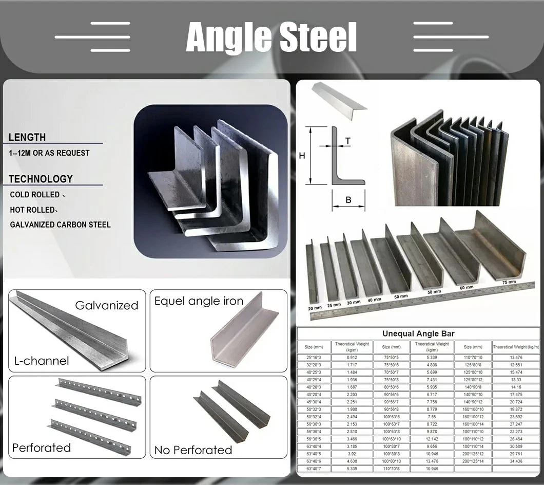 China Supplier Building Material Steel Structure Steel Profile Construction L Shaped V Shape Carbon Steel Angle Iron / Equal Angle Steel / Steel Angle